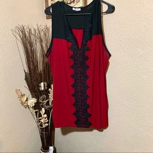 Tempted Red and black embroidered tank